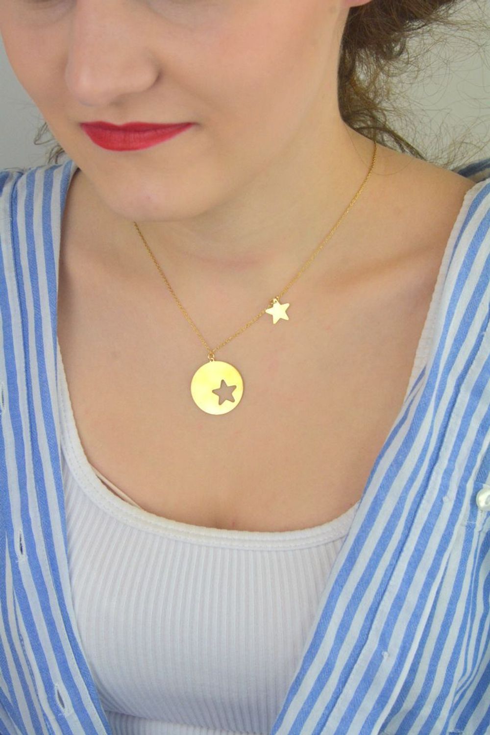 Naszyjnik srebrny pokryty złotem kółko z gwiazdką Dall'Acqua C RM 19890 084 zz.jpg